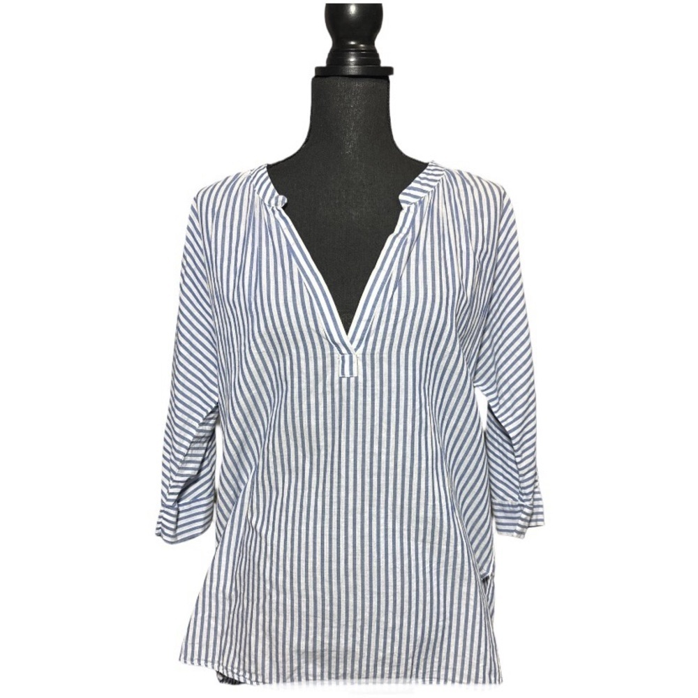 Zara Blue and White Striped Top Nautical Chic Breton Style Blouse